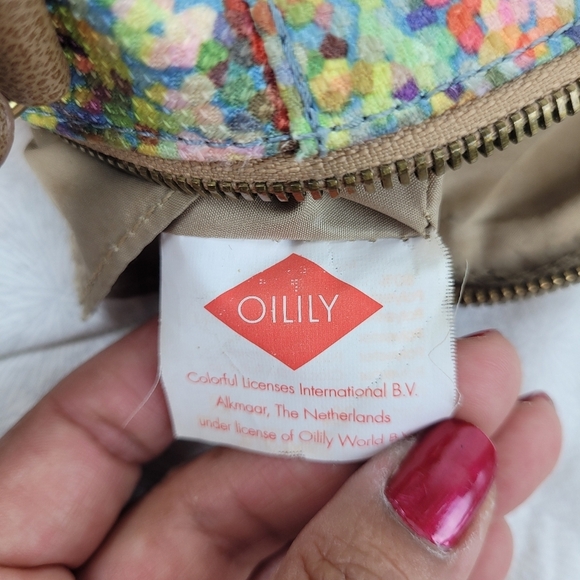 Oilily multi color artsy canvas bag  tan adjustable canvas strap blue pocket OS - Picture 9 of 16